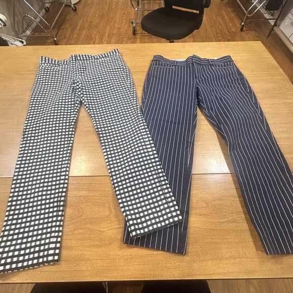Banana Republic Pants - Set 2 Banana Republic Sloan Pants Womens 4 4P Blue Stripe Check Stretch Work